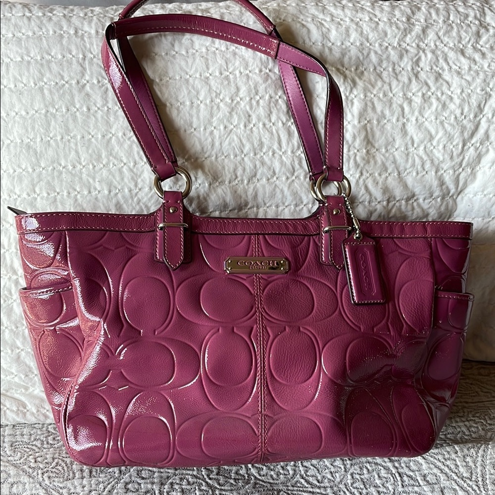 Coach Purple Signature Tote Bag with Embossed Pattern